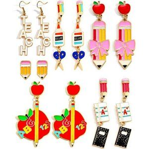 Colorful Teacher Earrings Pencil Apple Drop Dangle Back To School Gift Jewelry